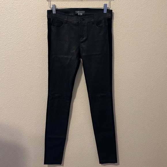 VINCE MIXED MEDIA BLACK LEATHER SUEDE SKINNY PANTS - Picture 2 of 8